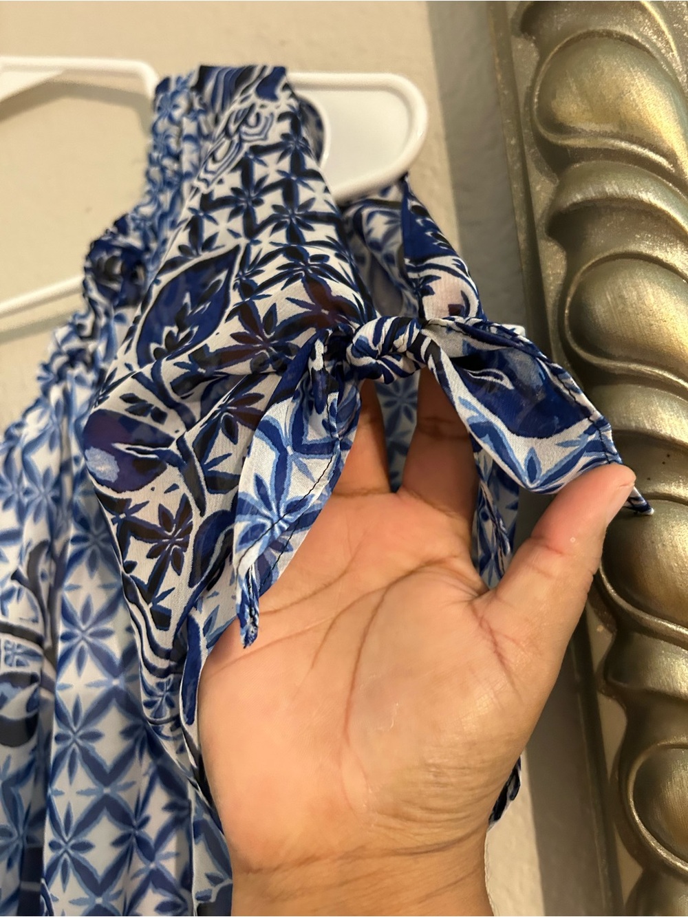 Nine West Blue & White Patterned High-Low Ruffle Dress - Picture 6 of 8